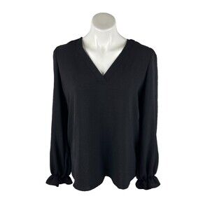 FSL Apparel Women Small Bellingrath Long Sleeve Blouse Black Ruffle Sleeve NWT